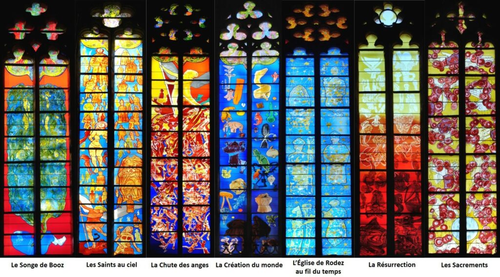 ensemble des vitraux de Stéphane Belbèze de la cathédrale Notre-Dame de Rodez